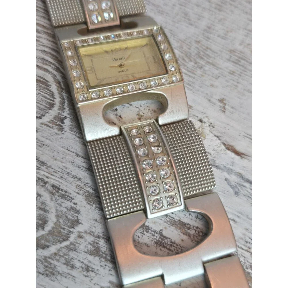 Varsale Rhinestone Bracelet Watch Silver Tone Rectangle Face Fashion Watch #173